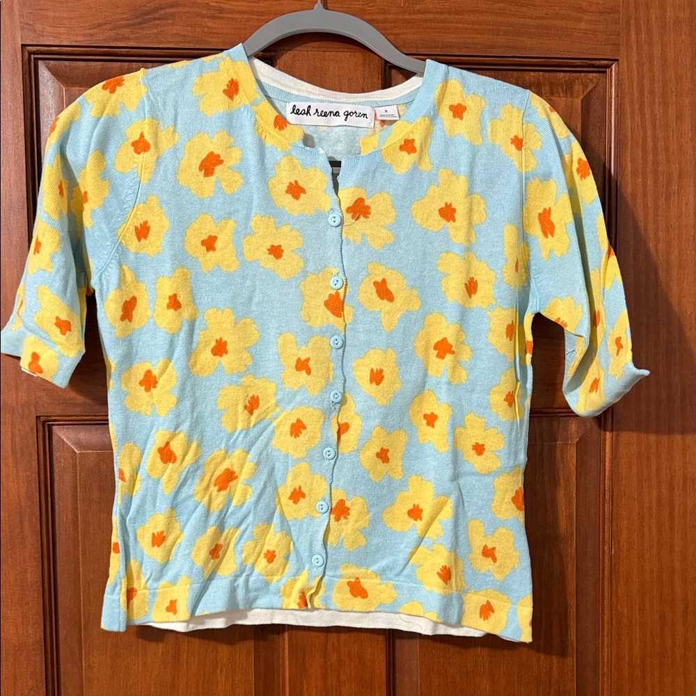 Floral Cardigan - Light Blue and Yellow